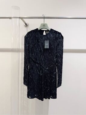 🚩steal Saint Laurent Black Long-Sleeve Sequin Mini Dress